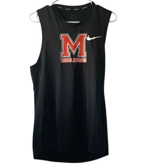 Nike Pro Black Sleeveless Dri-Fit Highlanders M Logo Mens Top Tight Fit M - Picture 1 of 11